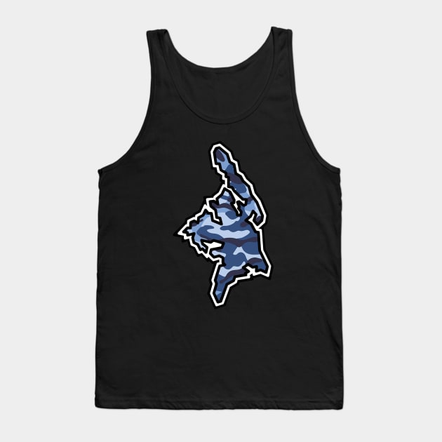 Cortes Island Silhouette in Blue Camouflage - Camo Pattern - Cortes Island Tank Top by Bleeding Red Paint